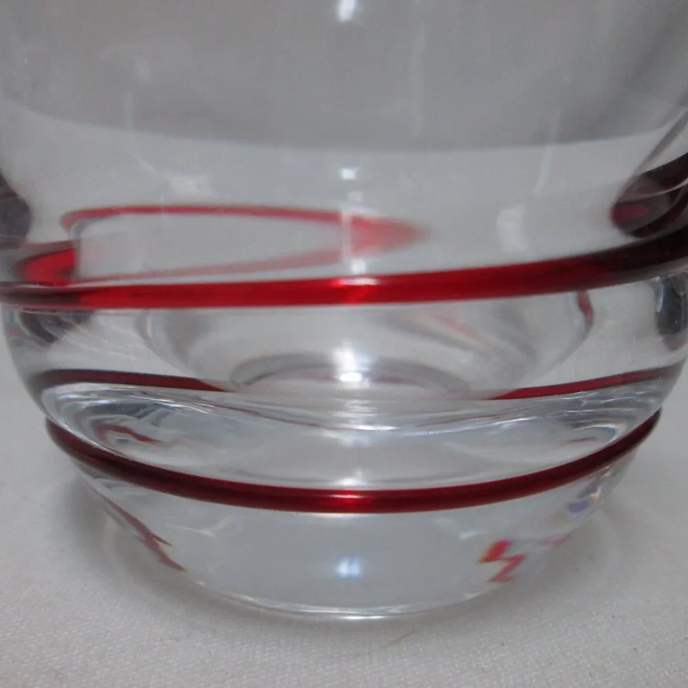 Duiske Kilkenny Irish hand cut glass red swirl votive candle holders Set 2 NEW